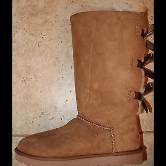 NIB UGG Women's Tall Bailey Bow Suede Shearling Lined‎ Boots CHESTNUT - Picture 7 of 8